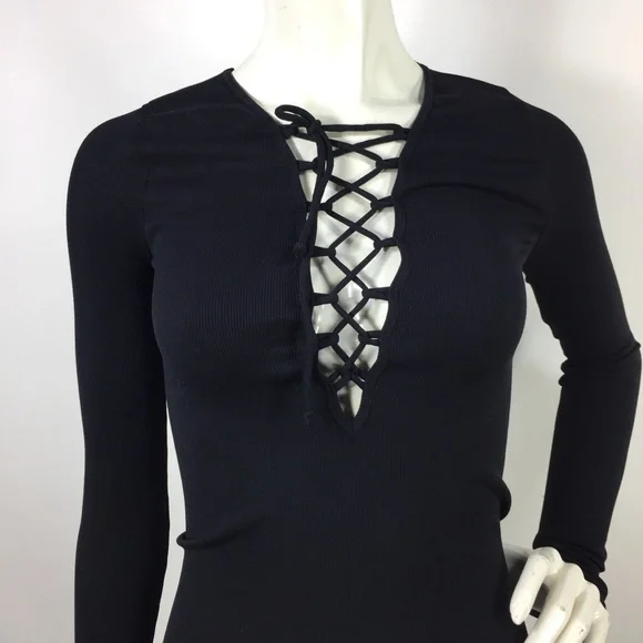 Free People Ribbed Long Sleeve Top Black M/L - Picture 13 of 15